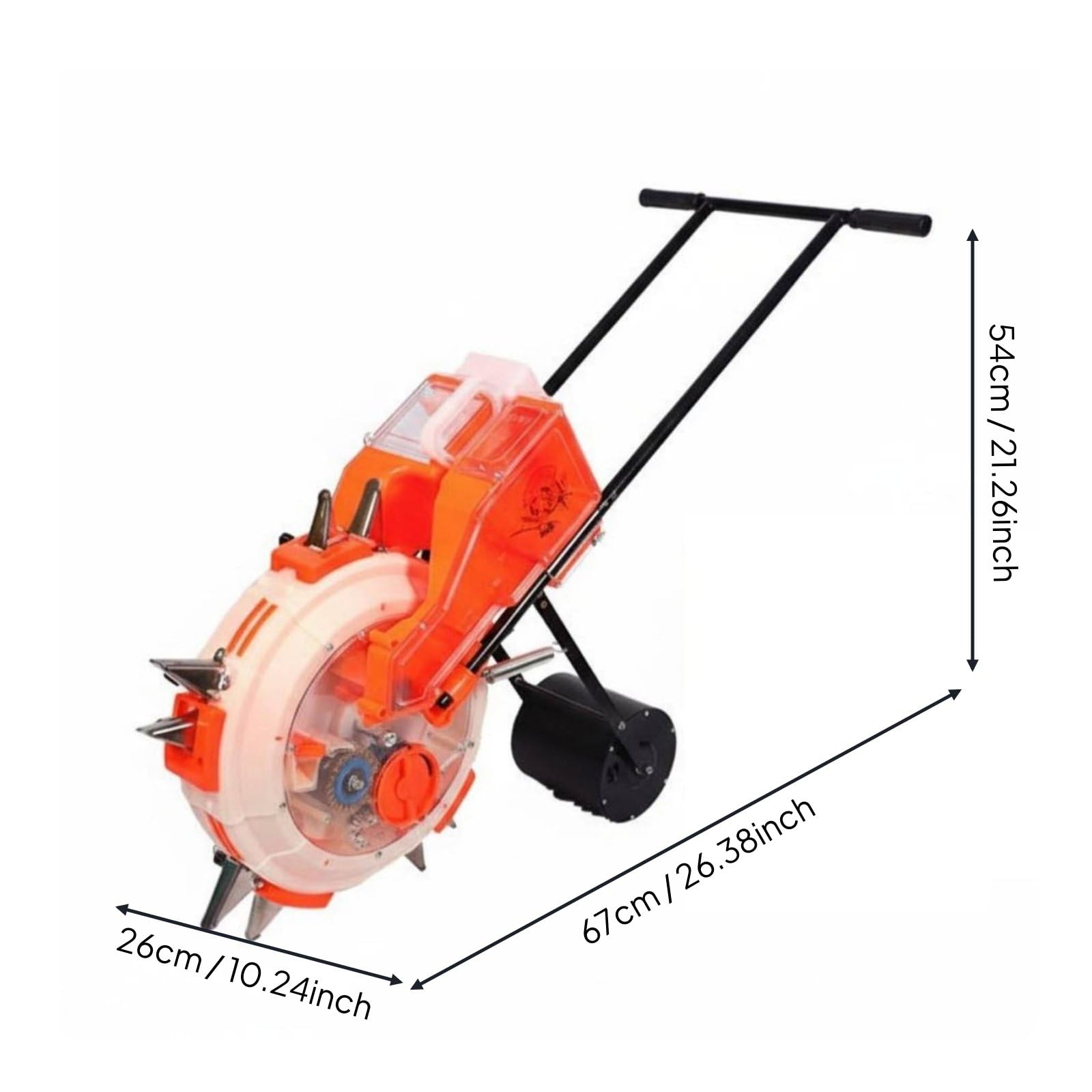 Handheld Seeder Semoir Planteur Épandeur Manuel à Poussée avec Roue Tasseuse Acier Inoxydable et Plastique Semis Régulier et Fertilisation Contrôlée, S 35CM, 5-Buse