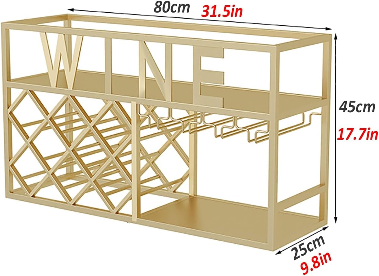 Wall-Mounted Wine Rack with Display Shelf, Metal Wine Holder, Iron Wine Cabinet, Stylish Black Wine Glass nizer, Rustic Home Decor for Wine Lovers