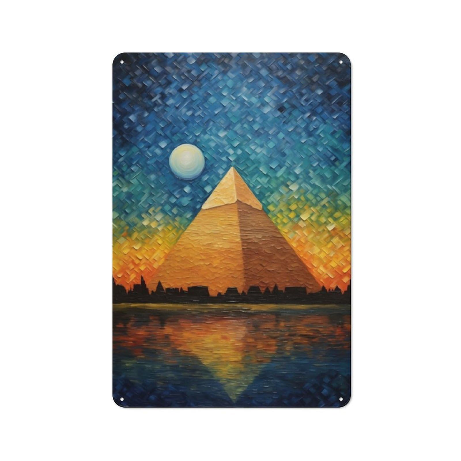 Junmoney Cairo Pyramids Art Retro Metal Plaque 30X20cm For Lounge Or Reading Corner, Winter Wall Decor For Reading Corner Decorators