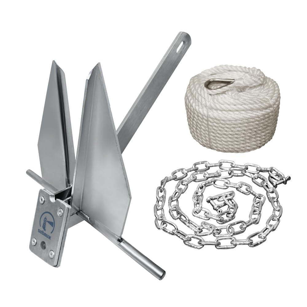 Boat Anchor Kit Boat Fluke Anchor Kit with Anchor Chain and Boat Anchor Rope Ideal for Pontoon Fishing Boat Keep Secure or Docking