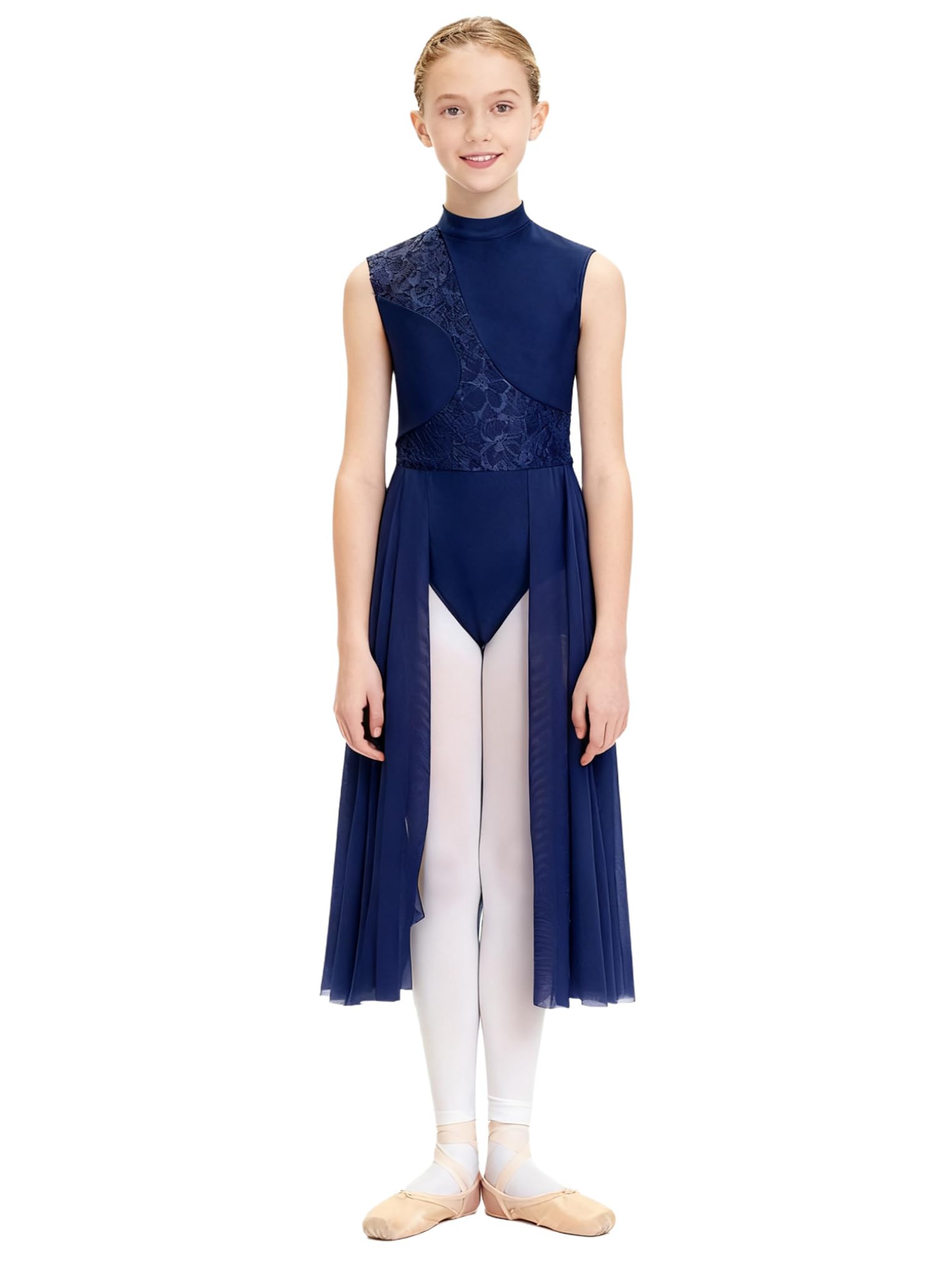 Kaerm Ragazze Vestito da Balletto Ballo Lirico Contemporaneo Senza Maniche Maxi Abito da Pattinaggio Artistico Body Danza Classica Ballerina Costume da Ballo Latino Tango