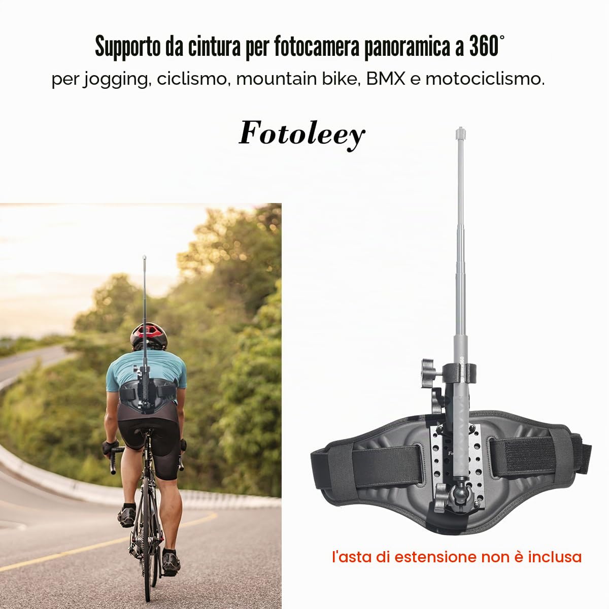 Waist Mount Back Bar - Barra posteriore per Insta360 X5/X4/X3, One RS, Ace Pro, GoPro Hero 12, Max, compatibile con DJI Osmo 360 (asta di prolunga non inclusa)