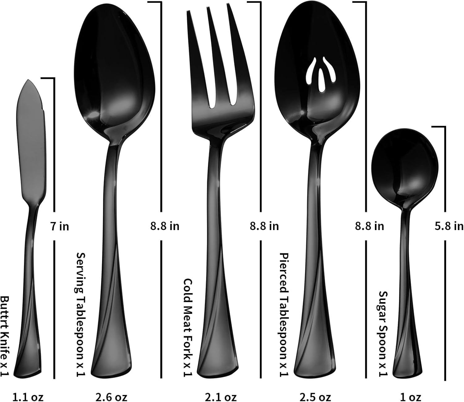 Alata Alice Black Mirror 45-Piece Silverware Set Stainless Steel Flatware Set,Service for 8,Mirror Polished Cutlery Set,Dishwasher Safe
