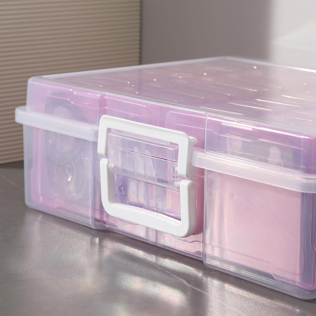 4" x 6" Plastic Photo Storage Case with 16 Inner Photo Containers Boxes Greeting Cards Containers Boxes Storage, Seed Storage Perfect for Storing Pictures,Photos and Cards (Pink)