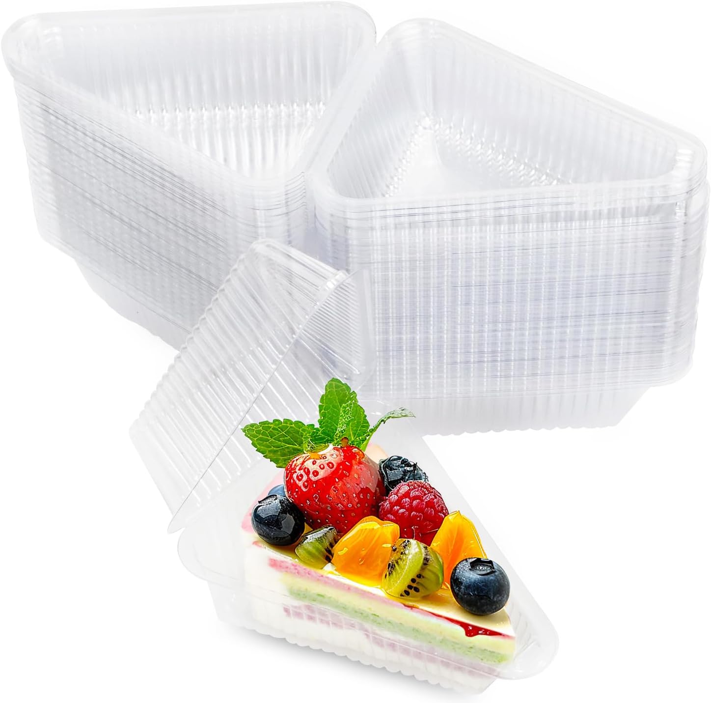 UrbanRoots 200 Pcs Individual Cake Slice Containers,Clear Pie Slice Containers Plastic Disposable,Cake Slice Boxes For 6โ-8โ Diameter Cake or Pie Slices, Sandwiches, Desserts(4.4 Inches)