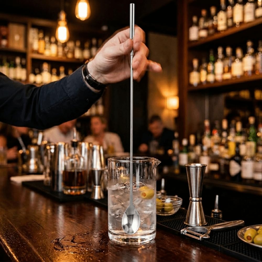 12 Inch Stainless Steel Bar Spoon Refillable and Ergonomic Grip Long Handle Teardrop Stirrer for Cocktails, Coffee, Tea