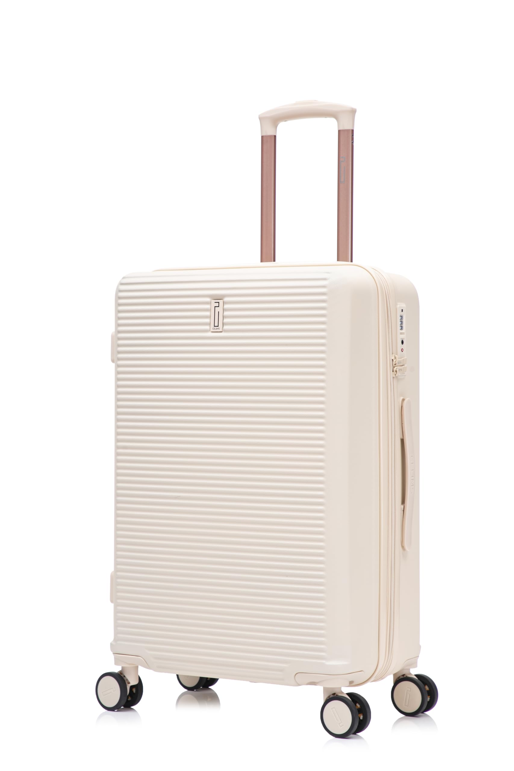 CELIMS - Valise Moyenne Taille Rigide à 4 roulettes Légère Soute 23kg 65cm | Cadenas TSA | Extensible | Bagage Moyenne avec 4 Roues 65cm | Valise Week-End | Beige