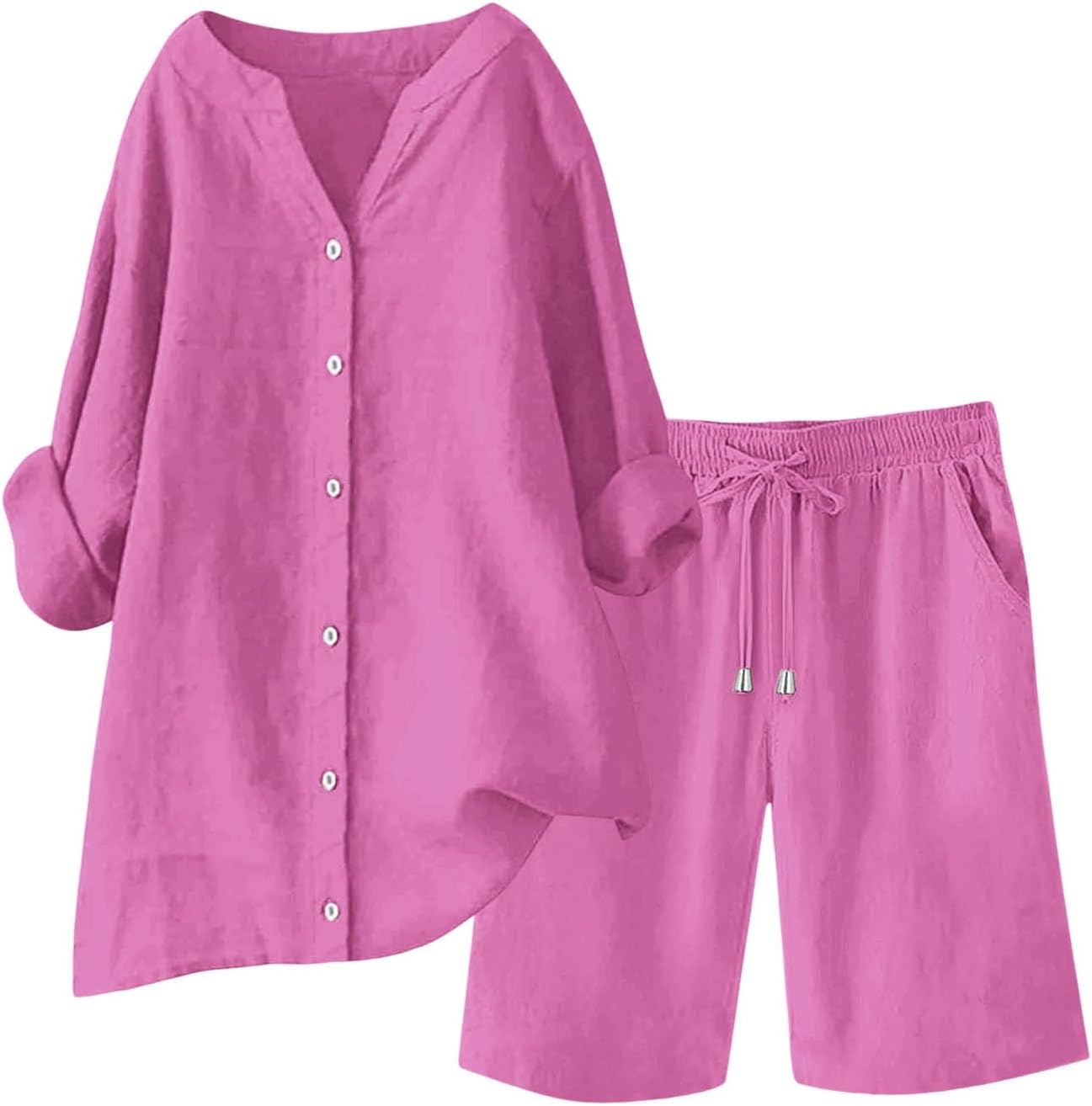 Linen Sets for Women 2 Piece Linen Two Piece Set Plus Size Lounge Matching Beach Holiday Suits Casual Summer Outfits