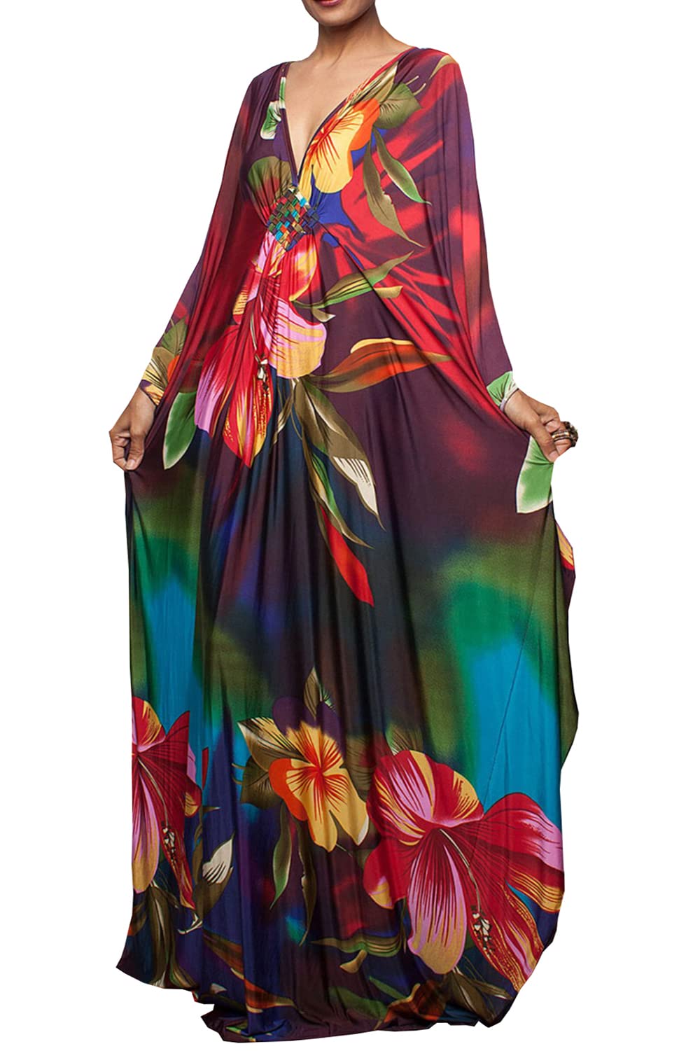 LikeJump Boho Kaftan Maxi Vestido Largo de Playa Kimono para Mujer Traje de Baño