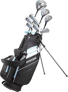 Precise AMG Right-Handed Complete Golf Clubs Set for Petite & Regular Height Women 460cc Driver, 21 Hybrid, 3 Wood, 6-PW Stainless Irons, Putter, Stand Bag, 3 H/Cs | Choose Your Color & Size
