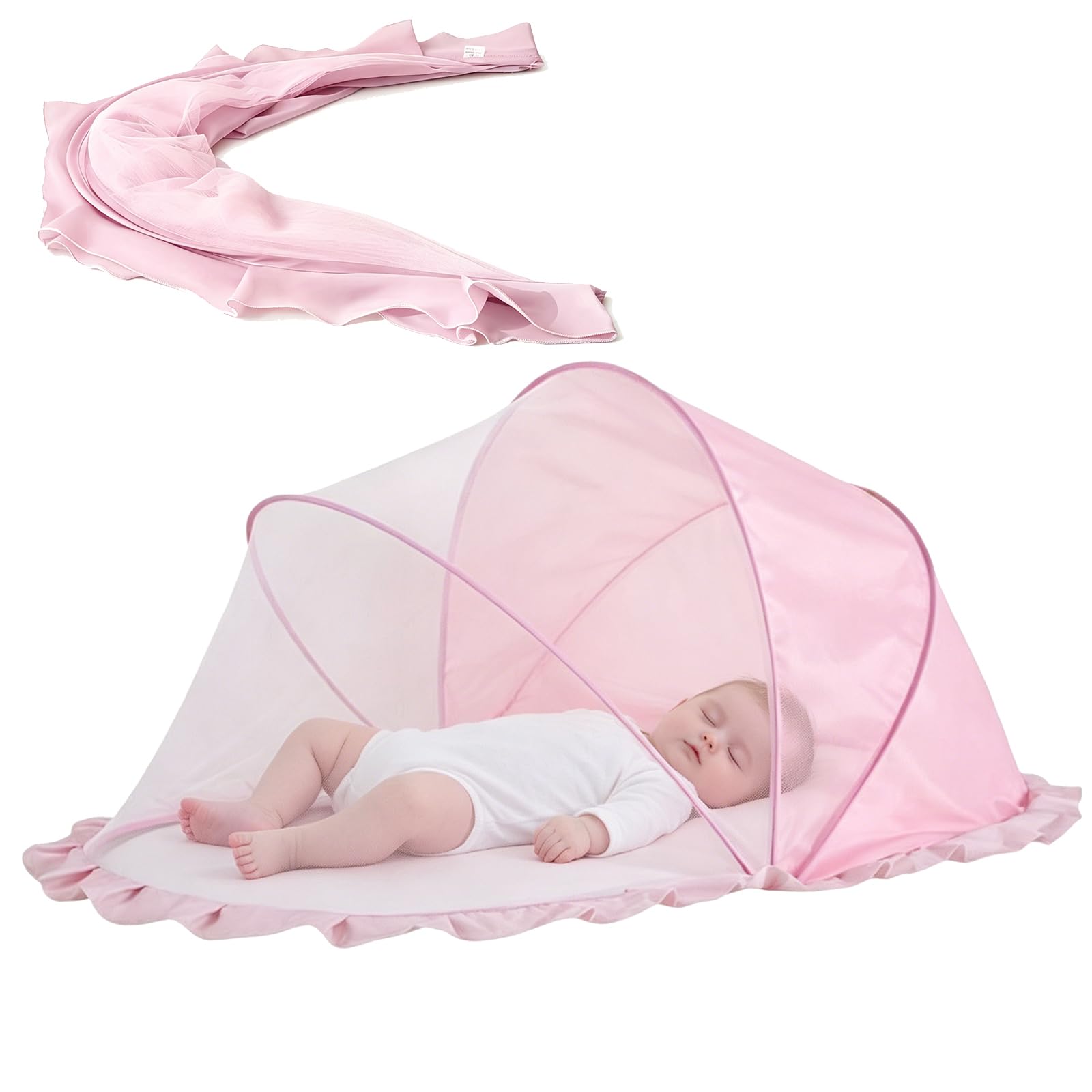 Zanzariera Pop Up 125 × 65 × 60 cm, Semi Ombreggiante, Pieghevole e Portatile, Zanzariera per Culla Neonato, Zanzariera Traspirante per Bambini, Adatta per Letti e Viaggi (Rosa)