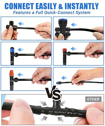 72m Irrigation System Kit For Garden with 40 Nozzles, Watering System | All Quick-Connect, with 12m 1/2 & 60m 1/4 Fast-Lock Tube. For Greenhouse, Raised Garden and Potted Plants
