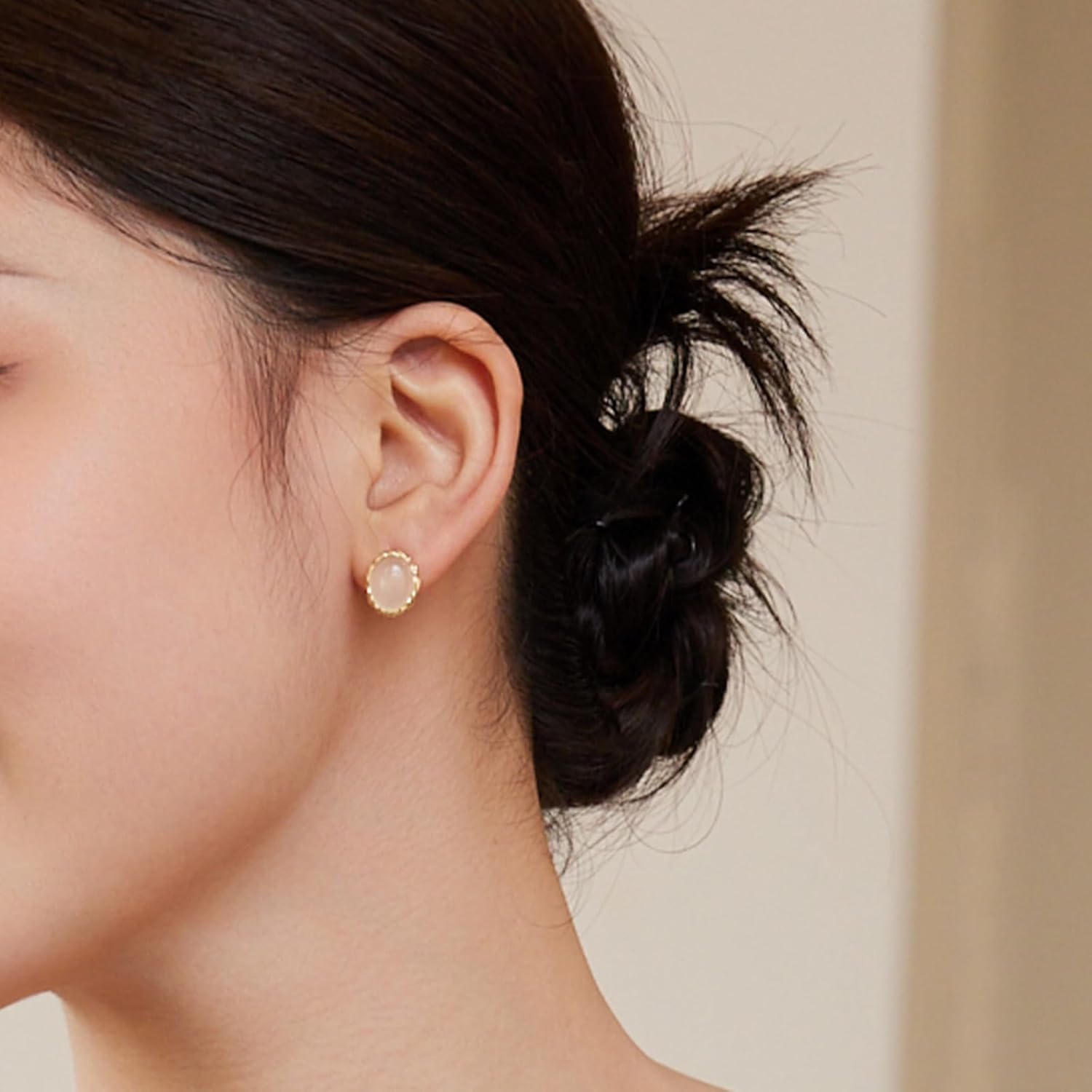 Sterling Silver Chalcedony Stud Earrings White Gemstone Yellow Earring Round Studs Small Vintage Gifts for Women