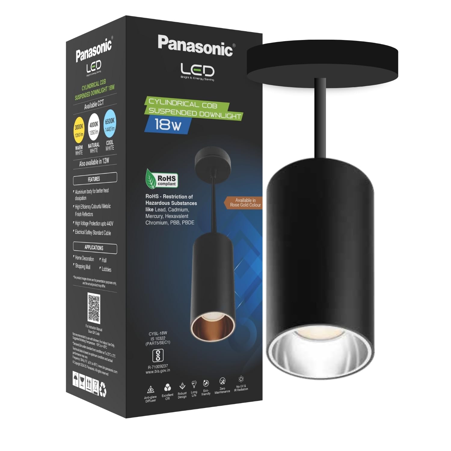 Panasonic 18W Cylindrical Pendant Spotlight, Silver Reflector, Pendant Ceiling Light for Home with Silver Reflector (Natural White - PDHM02184)-image-47