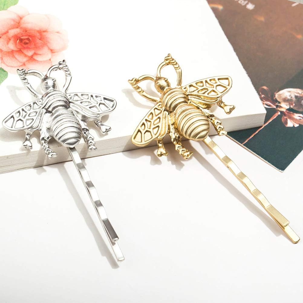 Lurrose 4Pcs Bee Shape Hair Clips Bang Hair Pins Cute Lovely Barrette Elegant Headdress for Women Lady (Silver and Golden for Each 2Pcs) - Image 5