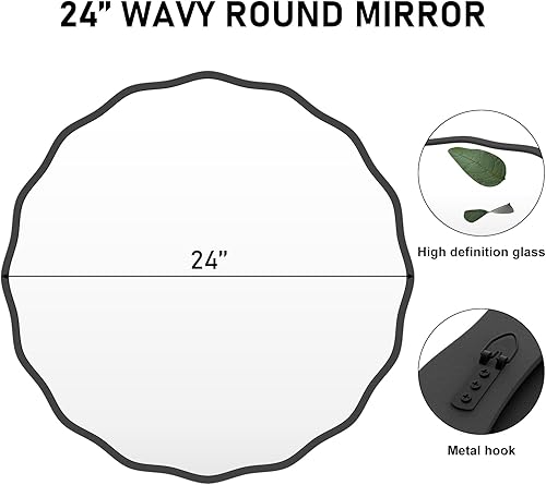 Miniatura 56 de Espejo redondo decorativo para pared de 28 pulgadas, moderno espejo ondulado dorado con marco de madera, espejo de pared circular para baño