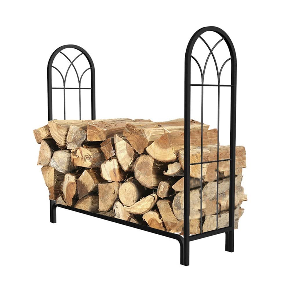Range-bûches 120 cm en métal noir pour intérieur et extérieur