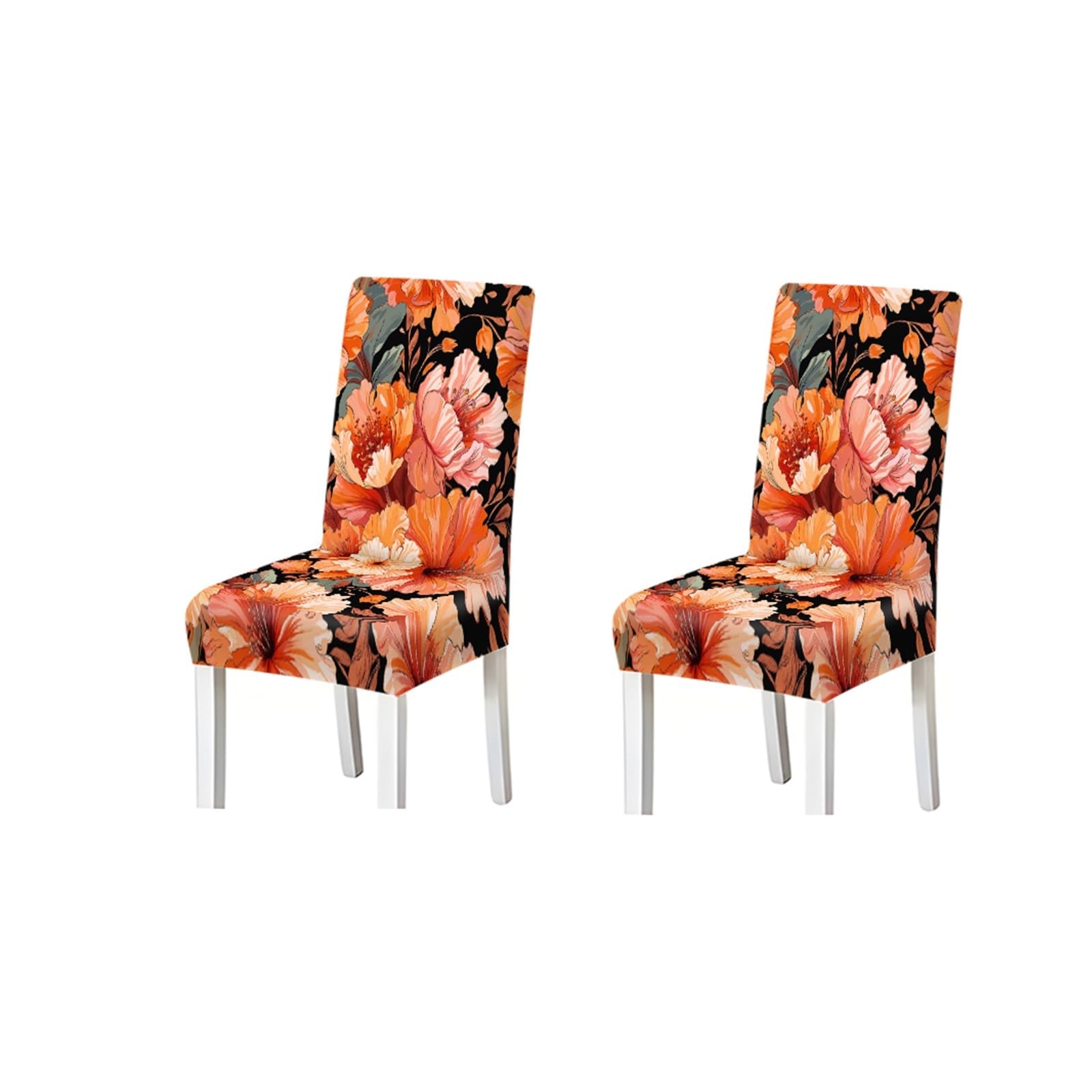 KXUAUV Tropical Hibiscus Floral Pattern Print Dining Chair Covers Set Of 2/4/6, Stretch Slipcovers For Kitchen Dining Room Seat Protectors for Restaurant Hotel Party(2PCS Chair cover)