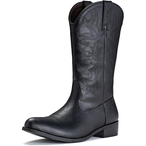 IUV Cowboy Boots For Men Western Boot Durable Classic Embroidered Snip Toe Boots