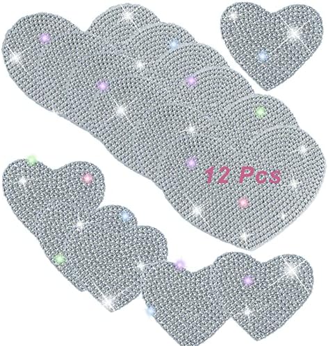 12Pcs Bling Crystal Rhinestone Car Decal, AUHOKY Self-Adhesive Glitter Heart Symbol Crystal Drill Stickers for Women, DIY Decorate Cars Crafts for Phone Gift Glass Laptops Luggage (E)