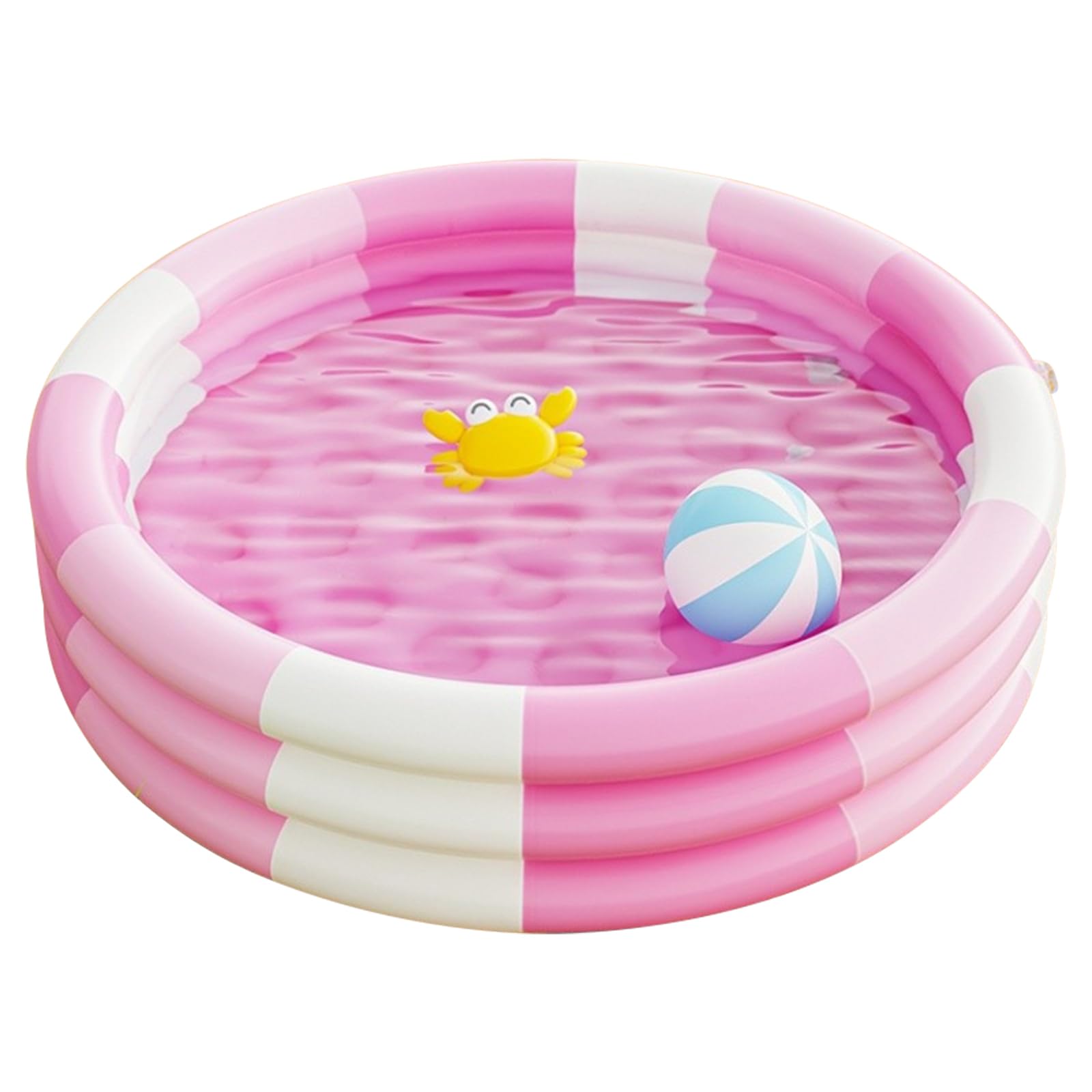 Toyhood Vintage Stripes Kids Inflatable Paddling Pool, 3 Ring Baby Swimming Pool, with Inflatable Safety Bubble Bottom, for Indoor Outdoor Girls Boys Garden Backyard (Pink)