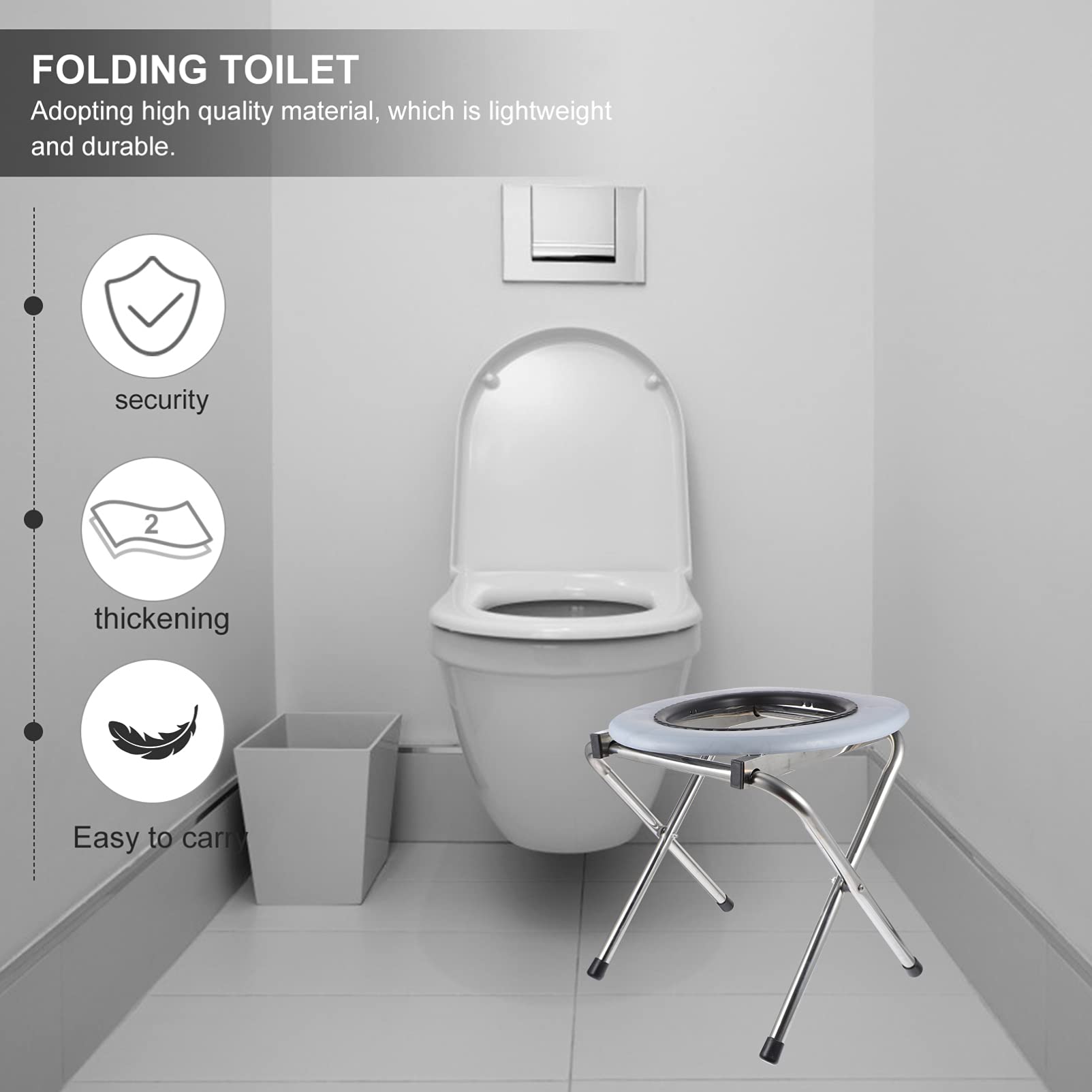 WINOMO Silla de Inodoro portátil de Camping Plegable de la mesita de Noche de Viaje, Camping, Escalada, Pesca compañero Silla al Aire Porta Orinal para Adultos