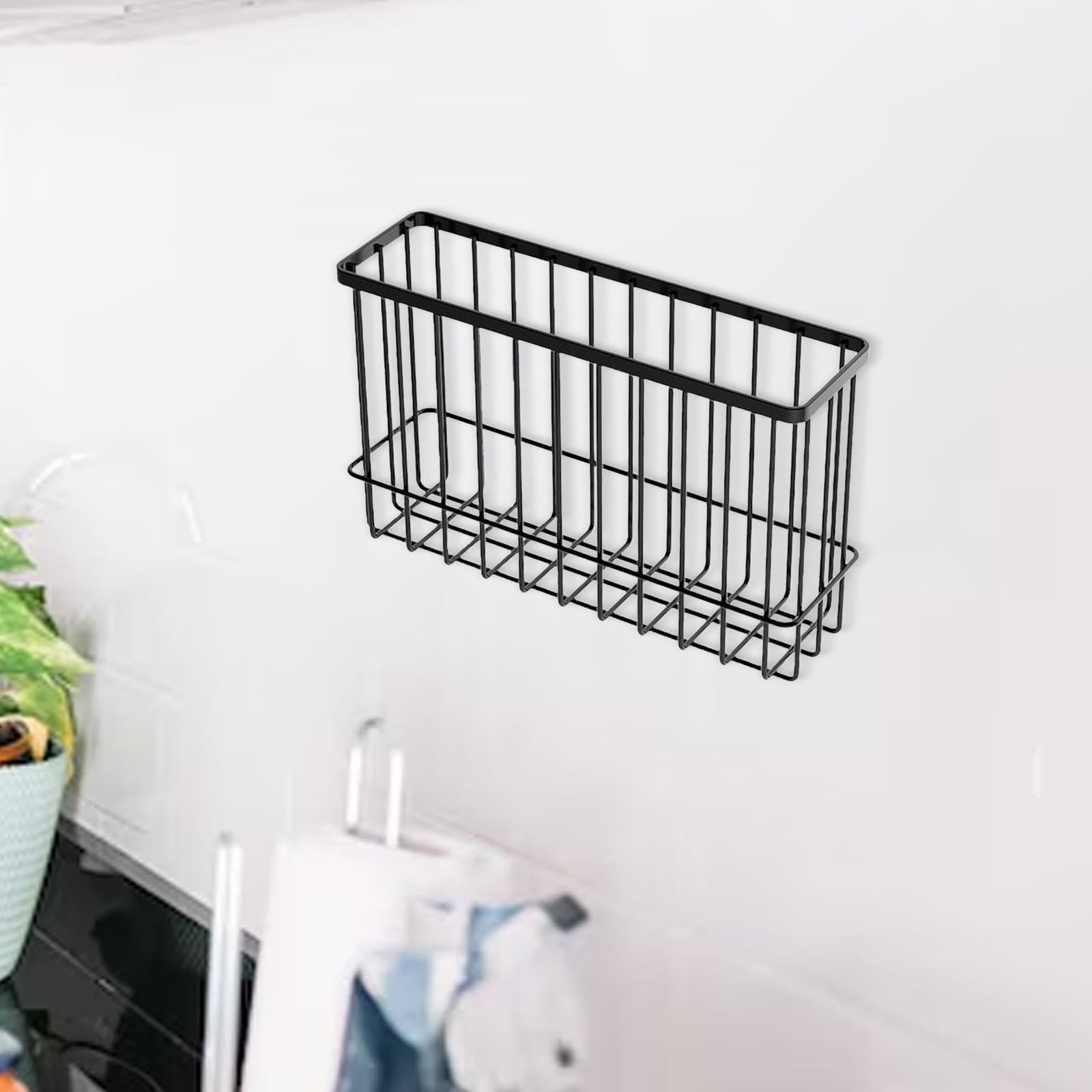 Generic Iron Hanging Wire Basket, Wall Mounted Storage Box, Grid Basket Mesh Holder Book Shelf for Cling Film, S