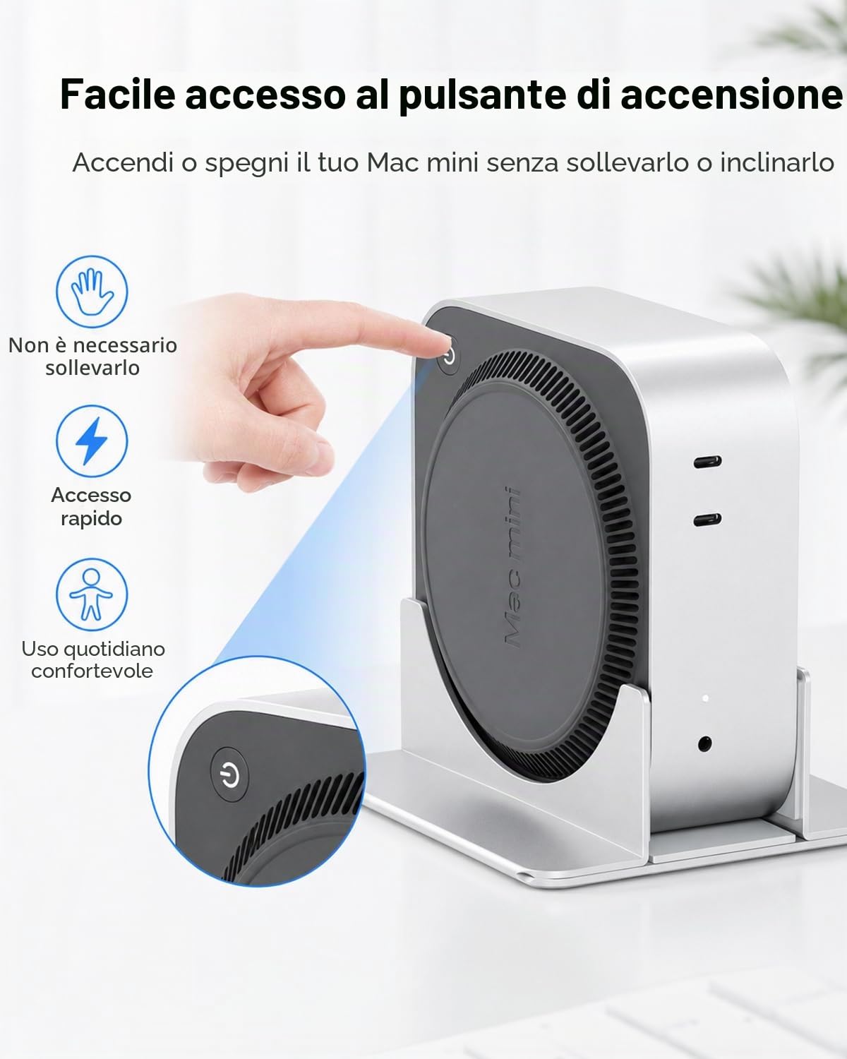SNANSHI Supporto da scrivania verticale per Mac mini M4, design verticale per un facile accesso al pulsante di accensione/risparmio di spazio/migliore dissipazione del calore, compatibile con Mac mini