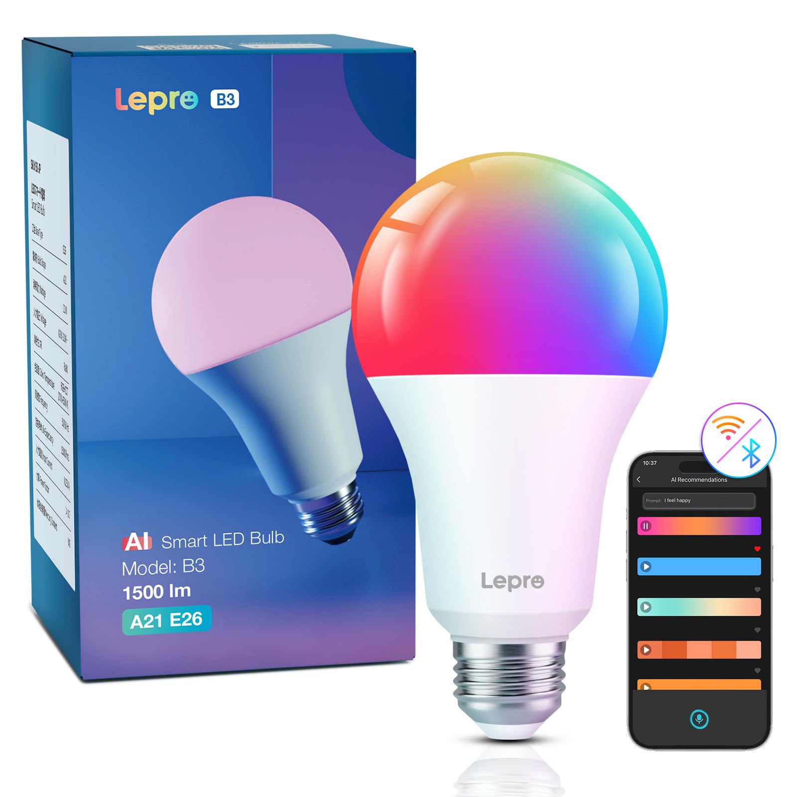 AIスマート電球(LED) ８個 Amazon.co.jp: 【100W形】Lepro AI スマート電球 B3 Wi-Fiライト 1個