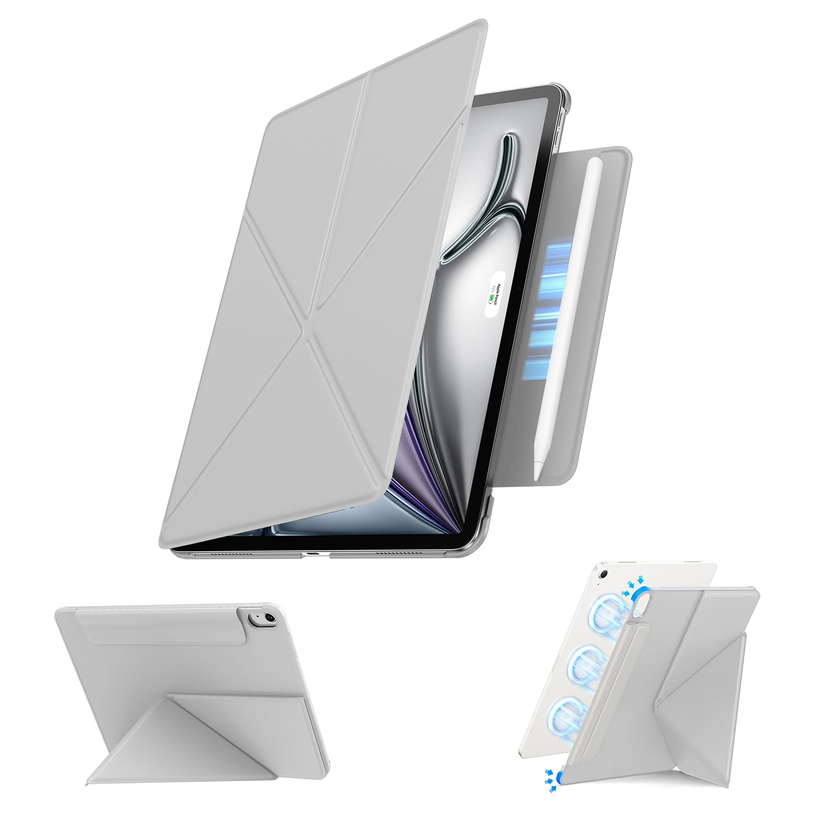 SANUODD for iPad Air 11 inch Case M3/M2 (2025/2024), Slim Powerful Magnetic Attachment Corner Protective iPad Folio Case with Auto Wake/Sleep and