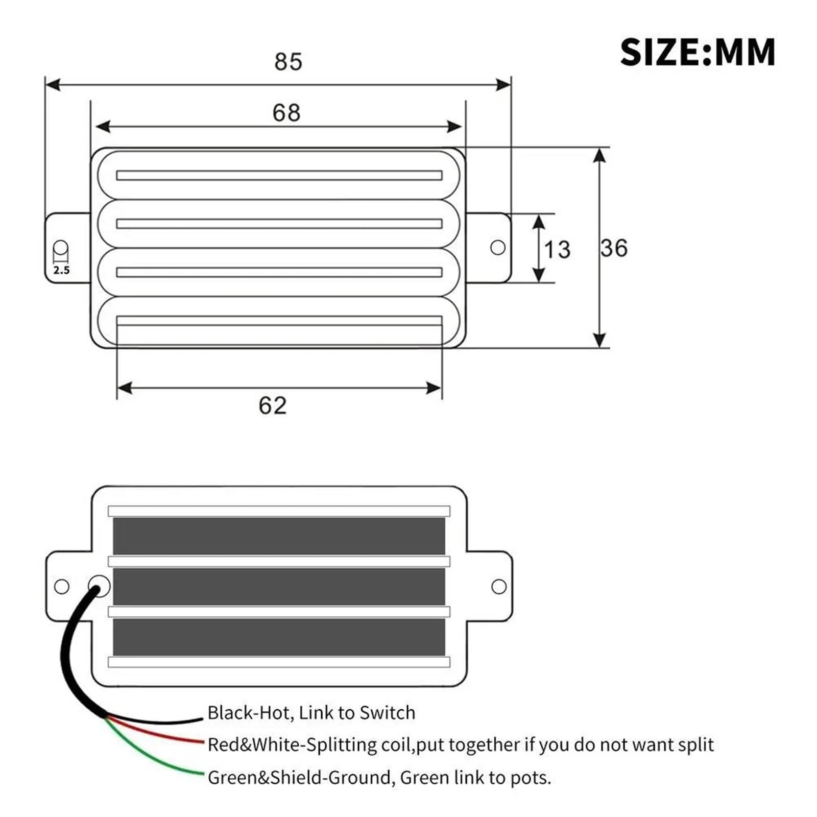 Przetwornik Do Gitary Elektrycznej Odbiór Z Podwójną Cewką | Gitara elektryczna o dużej mocy wyjściowej, przetwornik Humbucker z czterema cewkami(Ivory)
