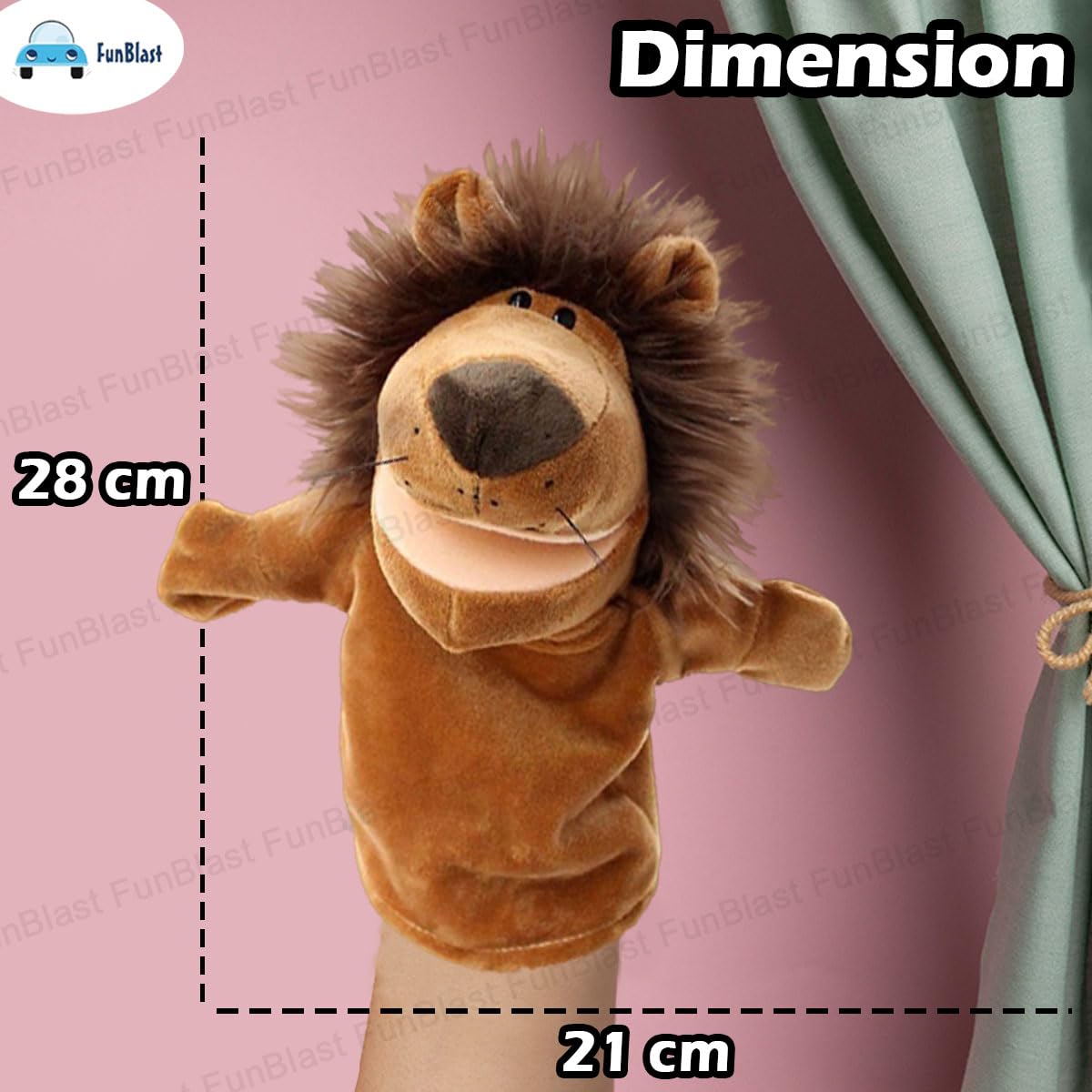 FunBlast Animals Hand Puppet - Plush Puppet with Movable Open Mouth, Soft Puppets Toy for Storytelling, Fun Play Learning Toy (Lion) 2