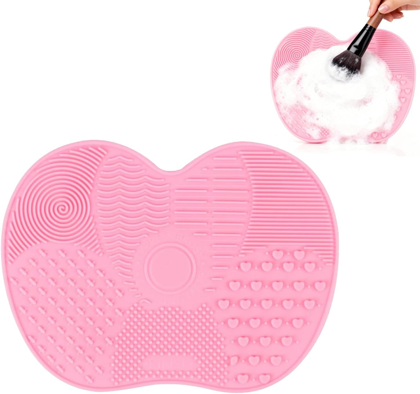 1 Pack Silicone Apple Scrub Pad With Suction Cup Silicone Scrub Pad Beauty Tool Scrub Pad Makeup Brush Cleaning Pad Daily Cleaning Beauty Brush Makeup Brush Scrub (Pink)