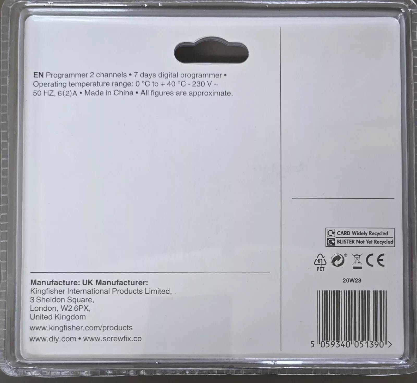 Flomasta Channel Programmer for Central Heating Hot Water P2302W