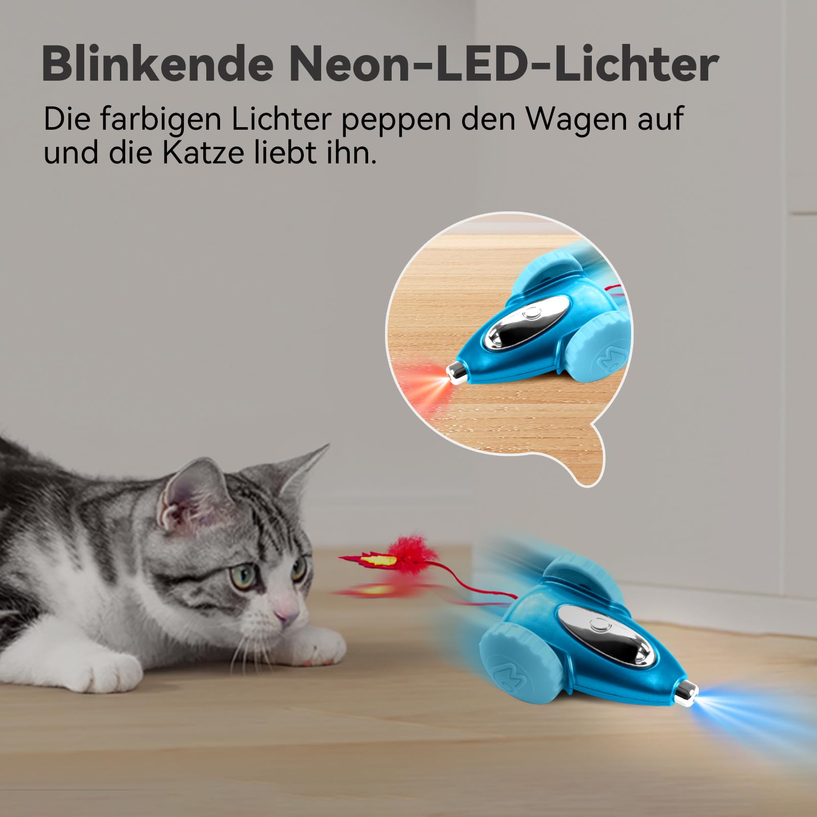 Migipaws elektrisches Katzenspielzeug, Intelligentes Spielzeugmäuse, Interaktives Spielzeug für Katzen, automatisch bewegliches Kätzchenspielzeug mit LED, Wiederaufladbar (blau)