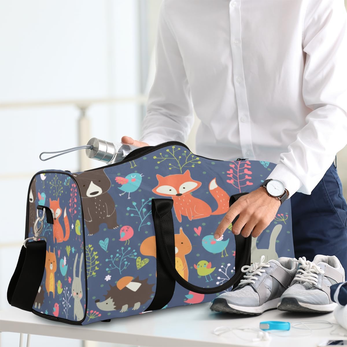 Fox Rabbit Squirrel Travel Duffel Bag for Women Men Large Capacity Overnight Weekender Bags for Lightweight Waterproof Sport Gym Bag for Workout Yoga Swim