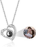 Easycosy Custom Photo Projection Necklace - Personalized Heart Pendant with Hidden Picture Inside, Valentine's Birthday Memorial Gift for Girlfriend Wife Women