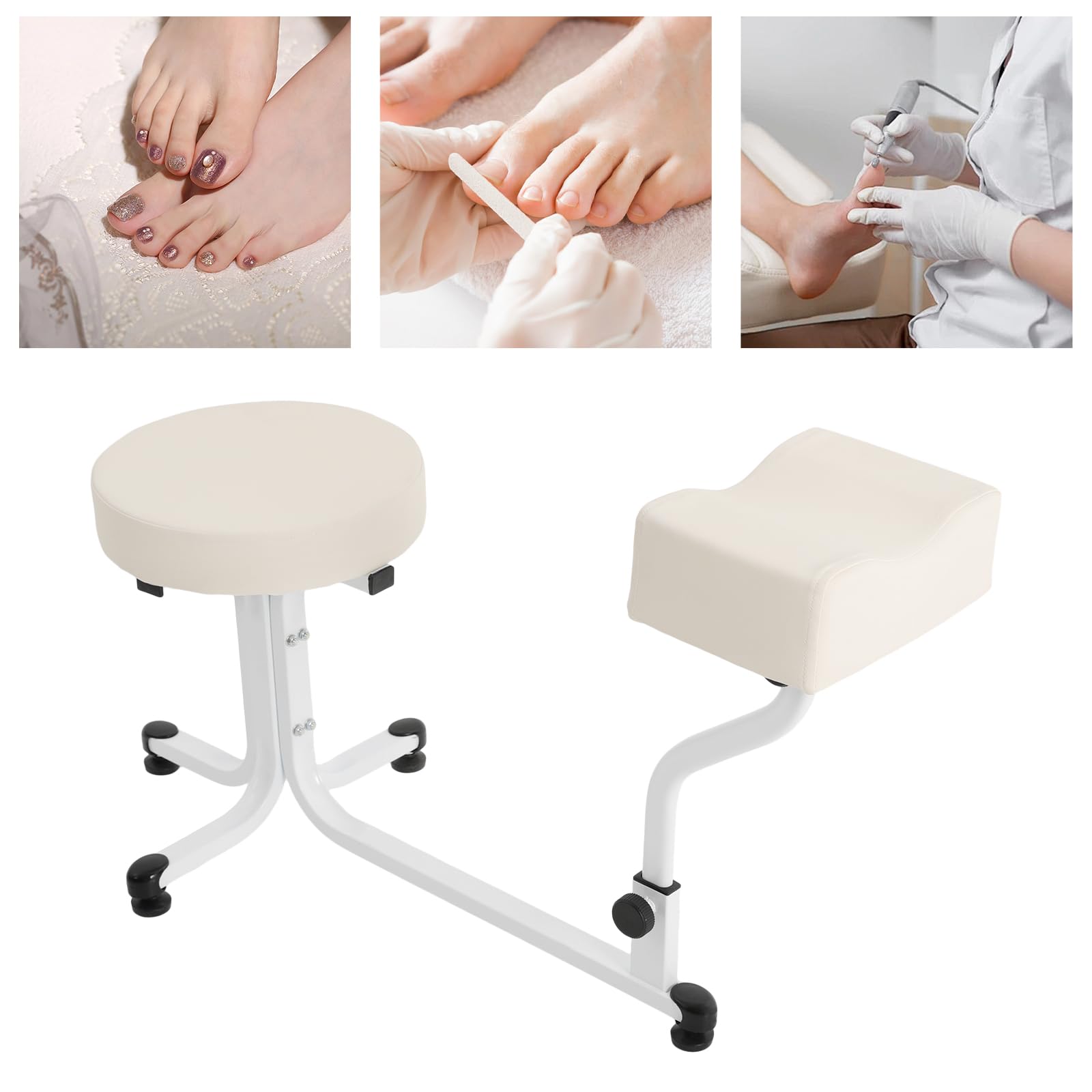 Silla para el cuidado de los pies, 2 en 1 con reposapiés, almohadilla de PVC ajustable, reposapiés, soporte para uñas, spa de belleza, salón de belleza, estudio, suministros de equipo, hasta