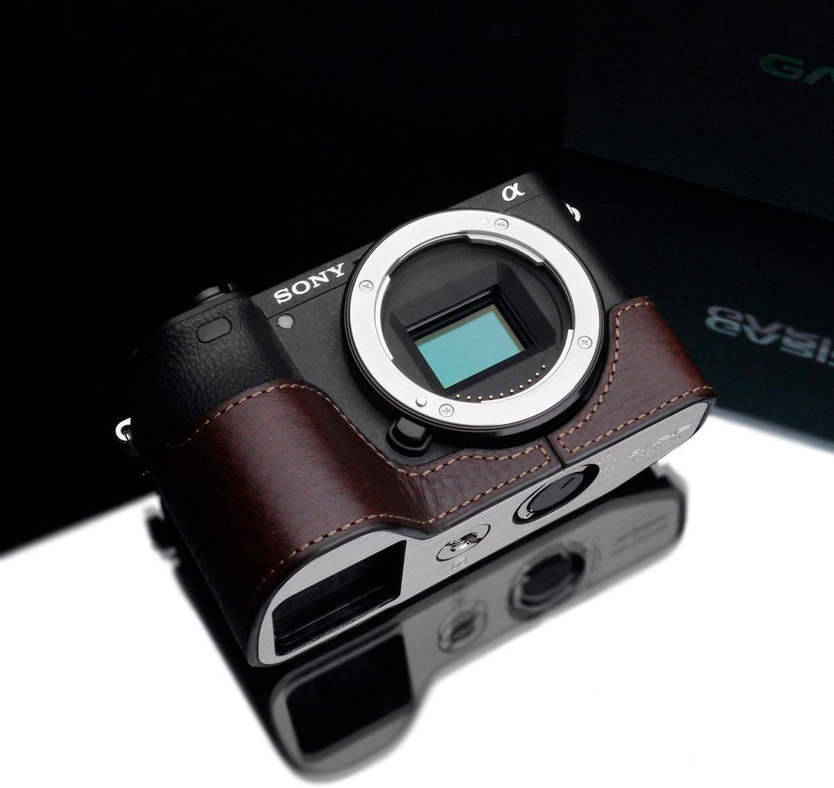 Genuine Leather XS-CHA6000BR Camera Metal Half Case for Sony Alpha A6000 Brown