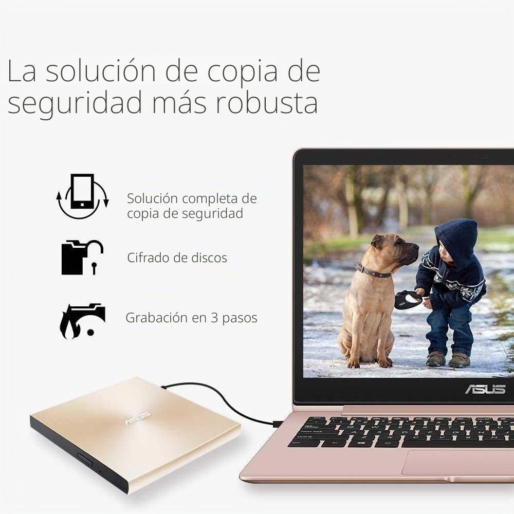 ASUS ZenDrive U9M SDRW-08U9M-U - Unidad de Disco óptico (8X, USB Tipo C + Tipo A, Compatible con Mac, 13.9 mm ultradelgada, compatibilidad con M-Disc, encriptación de Disco, E-Green, E-Media), Negro