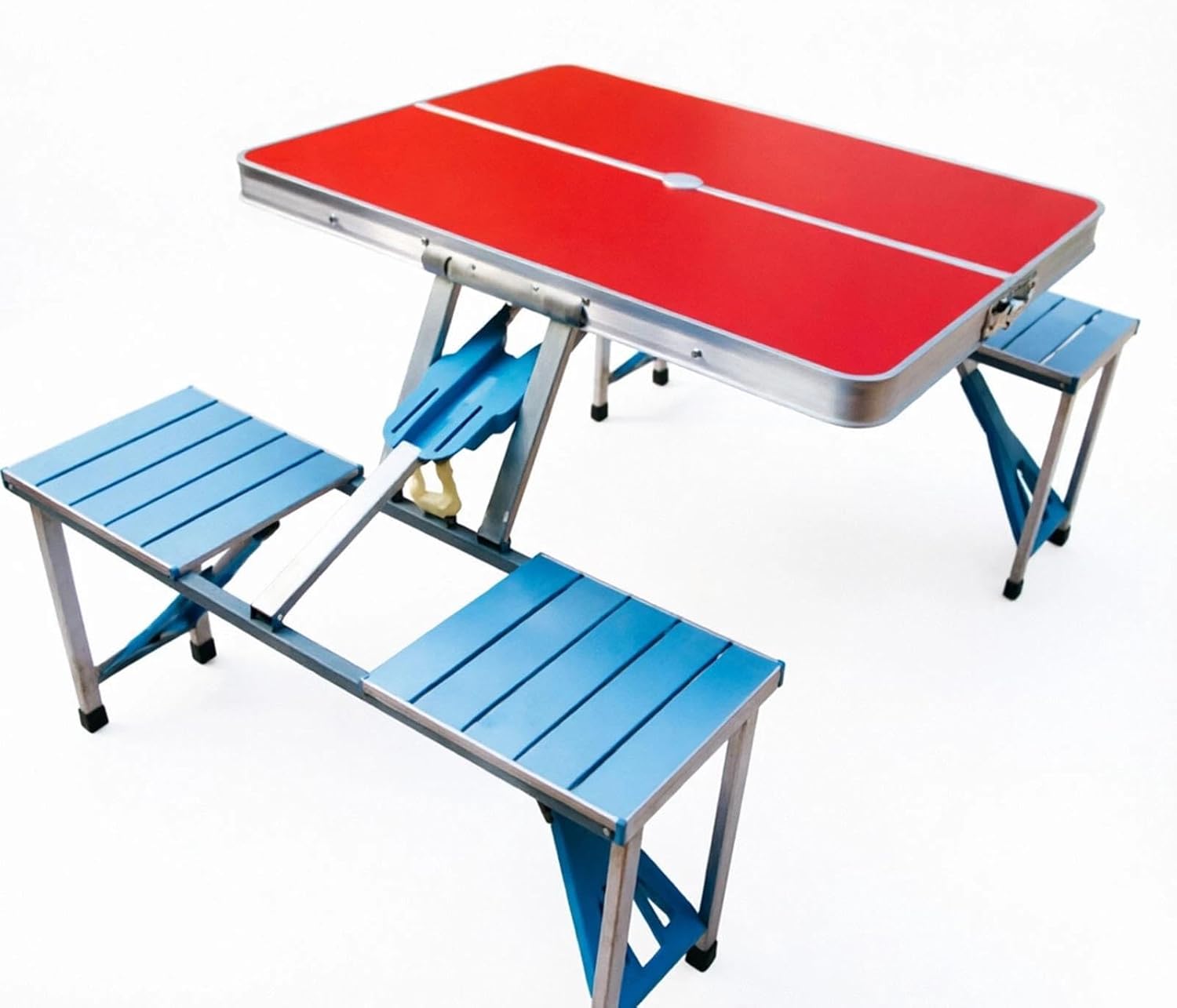 4-Person Folding Picnic Table Set with Umbrella Hole - Portable Aluminum Suitcase Camp Table, Lightweight Outdoor Dining for Camping, BBQ, Beach, Travel(White)