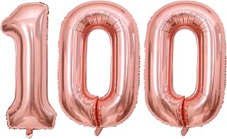 40 Inch Number 100 Foil Balloons 100th Celebration Decorations for Happy 100th Birthday Party Wedding Bridal Shower Engagement Photo Shoot Anniversary Decoration, Number 100 Rose Gold Balloon