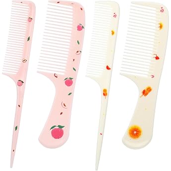 4-Piece Hair Comb Set Hair Brush for Girls Comb Children's Set Cute Children's Hair Brush Plastic Tooth Comb Small Rat Tail Comb Hairdressing Comb for All Hair Types Pink Yellow