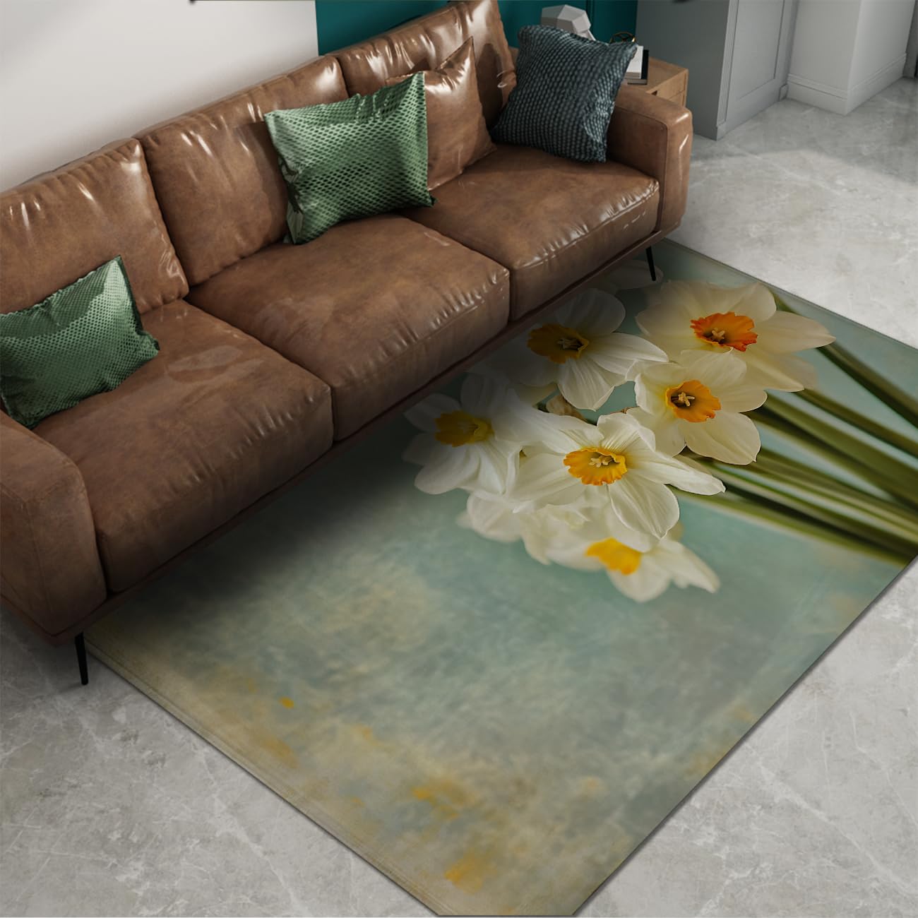 Tapis jonquille 60x120cm tapis de salon fleur blanche