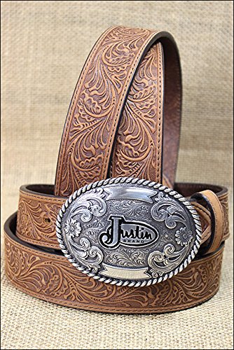 Justin 30" Copper Grizzle Trophy Western Tooled Leather Belt 1-1/2" Wide3