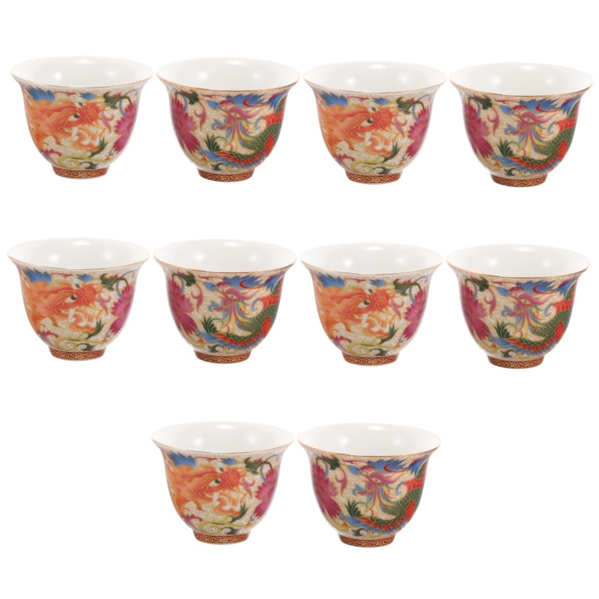 Gatuida 5paare Keramische Chinesische Teetassen Vintage Tee Und Wein Elegant Mit Buntem Emaille- Für Festlichkeiten Und Besondere Anlässe