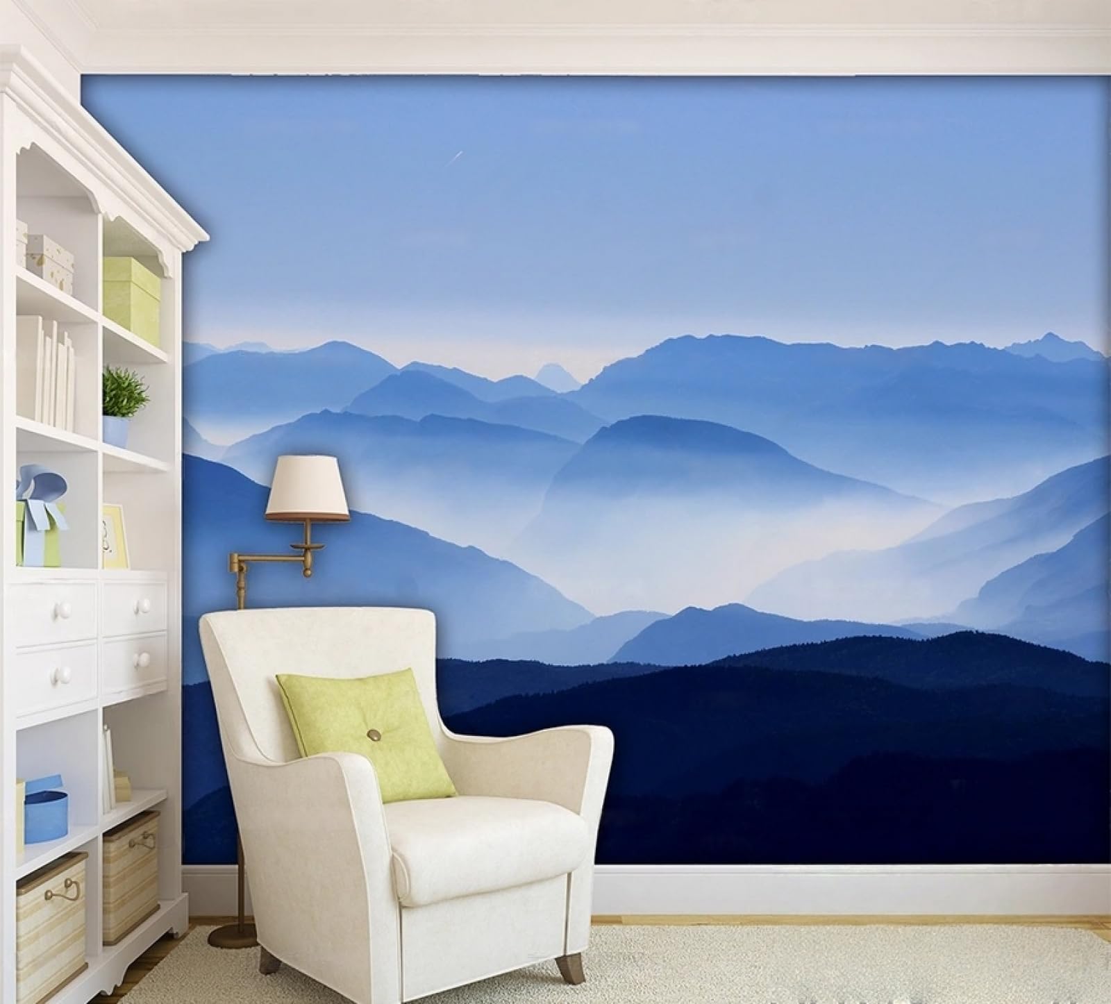 Carta da Parati Panoramica Intissato Montagne Blu,Paesaggio Naturale Wallpaper per Camera da Letto, Soggiorno 300x210cm