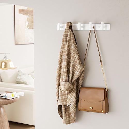 Miniatura 3 de Perchero blanco para colgar en la pared, 5 clavijas en forma de T para sombreros, bolsas y toallas, riel de metal resistente para entrada, baño,