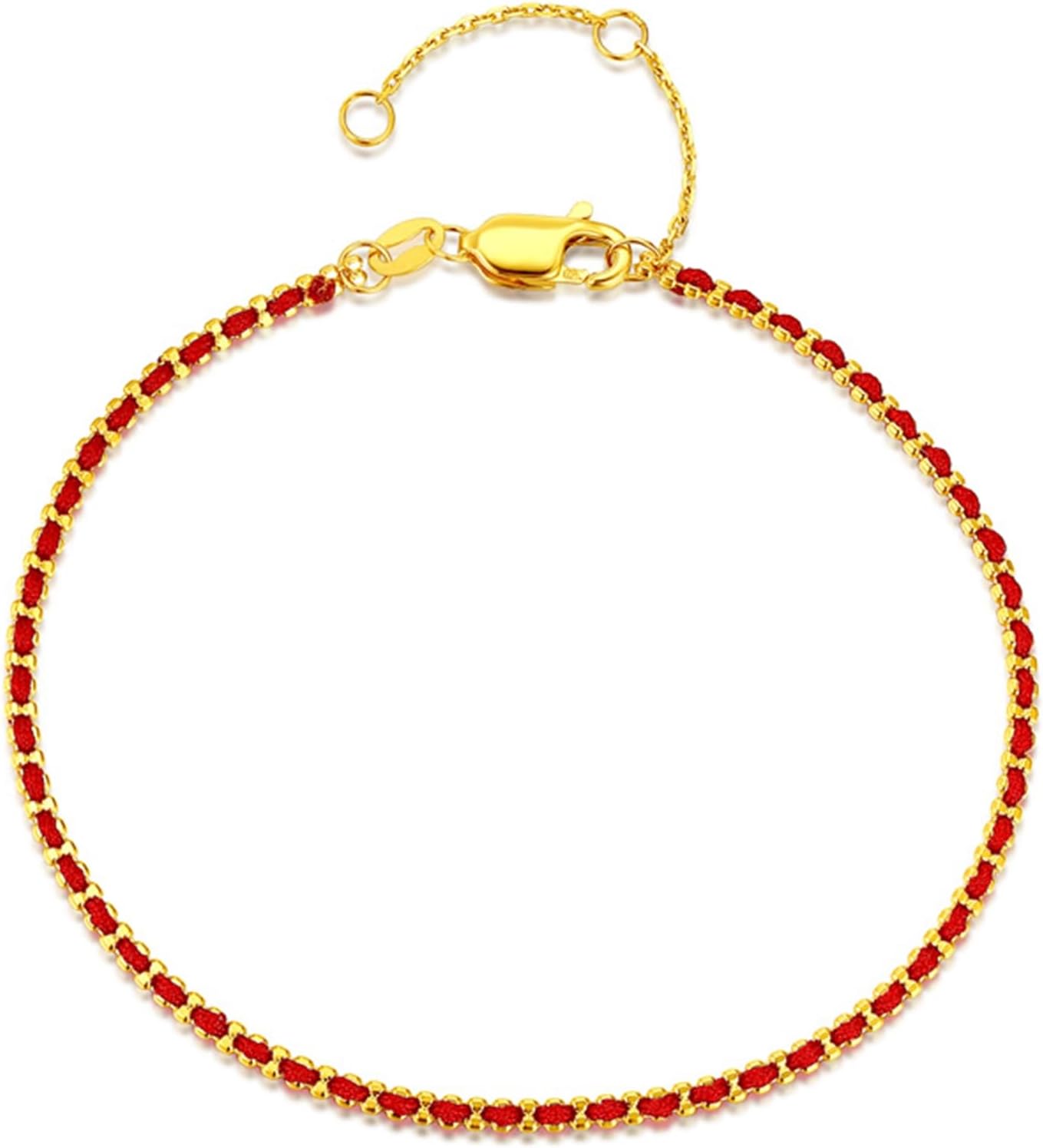 Bracelet Gold for Women Real 18k/14k/9k, Red Rope and Chain Bracelets Adjustable 6.3 to 7 inches + 1.5 inches Length, Bridal Jewelry for Wedding Party