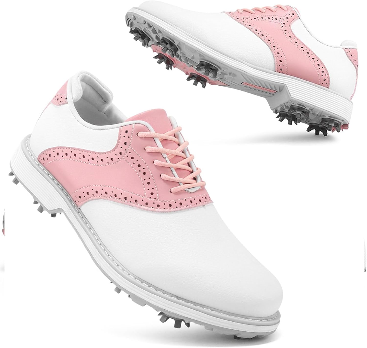 Waterproof Golf Shoes Women's with Spiked Classic Non-Slip Lace-up Golf Shoes Lightweight Resistant Comfortable